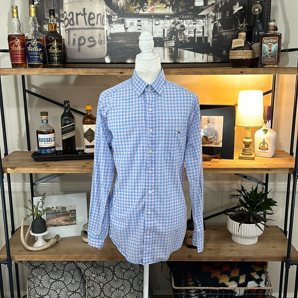 Vineyard Vines Slim Fit Tucker Shirt Medium Baby Blue/Light Pink